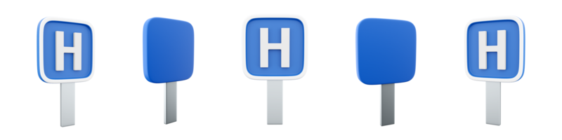 3d tolkning sjukhus väg tecken annorlunda positioner ikon uppsättning. 3d framställa väg tecken begrepp ikon uppsättning. sjukhus. png