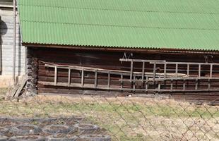 photo handmade wooden stairs in village