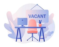 We are Hiring. Recruitment and headhunting agency. Jobs concept. Vacant job position. Workplace, workspace with no people. Modern flat cartoon style. Vector illustration on white background