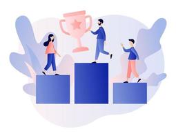 Success concept. Business Team Success, Achievement Concept. Tiny People with Prize, Cup. Modern flat cartoon style. Vector illustration on white background