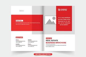 Corporate home selling business brochure cover design with red and dark colors. Real estate agency book cover template for marketing. Property management business magazine cover vector. vector