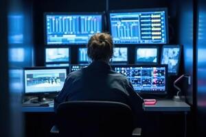 hacker behind monitors hacks servers,cyber security photo