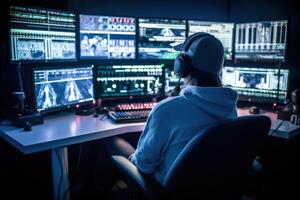 hacker behind monitors hacks servers,cyber security photo