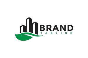 city building leaves green logo vector