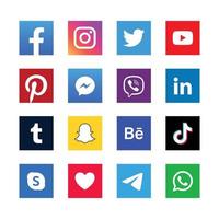 set of popular social media icons in square colored background vector