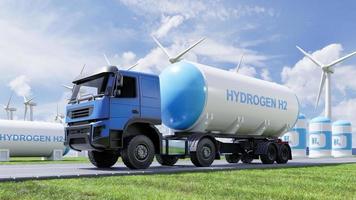 hidrógeno gas transporte concepto con camión gas tanque remolque. foto
