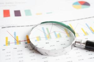 Magnifying glass on charts graphs paper. Financial development, Banking Account, Statistics, Investment Analytic research data economy. photo