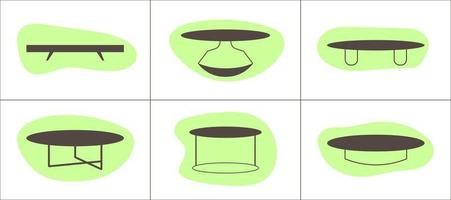 Set of six coffee tables icons on a abstract shapes backgrounds. Furniture outline icons. vector