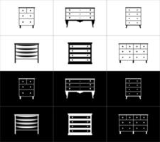 Set of furniture vector icons. Dresser icons isolated on black and white background.