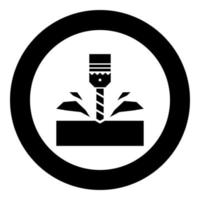 Drill with cartridge material processing shavings bit stationary use icon in circle round black color vector illustration image solid outline style