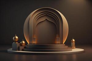 3D luxurious and elegant Islamic-themed podium for product display, Ramadan podium. photo