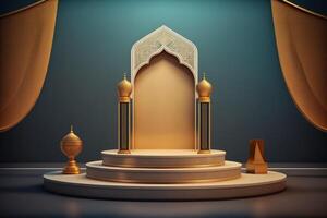 3D luxurious and elegant Islamic-themed podium for product display, Ramadan podium. photo