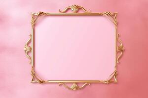 Golden frame on pink abstract background. photo