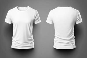 Photo realistic male white t-shirts with copy space, front and back view.