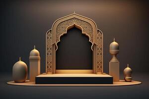 3d lujoso y elegante de temática islámica podio para producto mostrar, Ramadán podio. ai generado foto