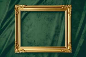 dorado marco en verde antecedentes. ai generado foto