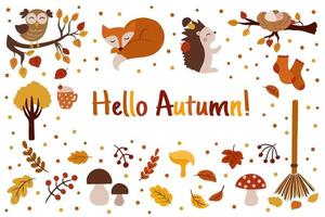 Hello Autumn poster, banner with autumn vector elements