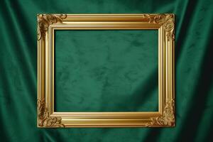 Golden frame on green background. photo