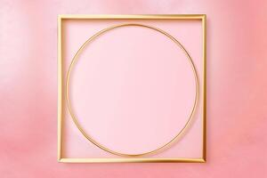 Golden frame on pink abstract background. photo