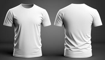 Photo realistic male white t-shirts with copy space, front and back view.