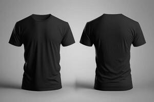 Photo realistic male black t-shirts with copy space, front and back view.