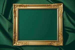 Golden frame on green background. photo