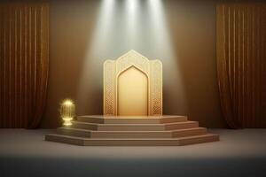 3D luxurious and elegant Islamic-themed podium for product display, Ramadan podium. photo