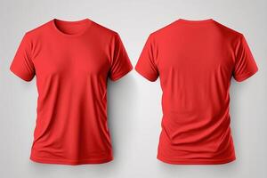 Photo realistic male red t-shirts with copy space, front and back view.
