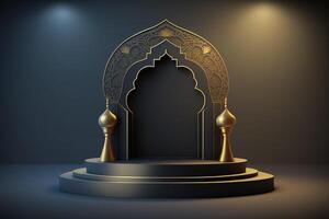 3D luxurious and elegant Islamic-themed podium for product display, Ramadan podium. photo