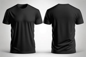 Photo realistic male black t-shirts with copy space, front and back view.