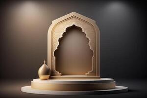 3D luxurious and elegant Islamic-themed podium for product display, Ramadan podium. photo