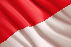 rojo y blanco fondo, ondulación nacional bandera de Indonesia, saludó muy detallado de cerca. ai generado foto