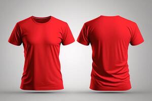 Photo realistic male red t-shirts with copy space, front and back view.