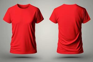 Photo realistic male red t-shirts with copy space, front and back view.