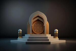 3d lujoso y elegante de temática islámica podio para producto mostrar, Ramadán podio. ai generado foto