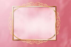 Golden frame on pink abstract background. photo