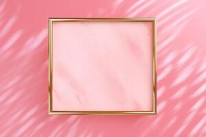 Golden frame on pink abstract background. photo