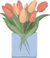 Bouquet of delicate pink tulips in a vase. High quality vector image.