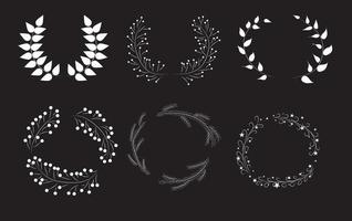 Set of white vector winter frames. Floristic frames on a black background.