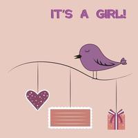 vector image of a metric for the birth of a girl. Bird on a pink background. Nice picture.