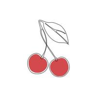 Continuous line drawing of cherry with leaf. Fresh and healthy food concept. One-line drawing vector illustration isolated on white