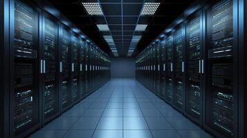 A Network Security Server Room Filled with Computer Racks. photo