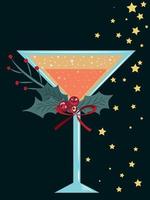 Christmas card. Vector image. Martini glass for the new year