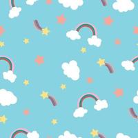 Childish pattern with rainbow and clouds. Stars. High quality vector illustration.