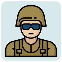 Filled outline profession icon for Army soldier. vector