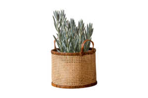 Basket and flowerpot with plant isolated on a transparent background png