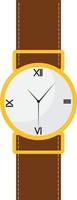 Wrist watch with brown strap. Golden watch. High quality vector image.