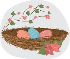 Eggs in the nest. Spring. Easter.High quality vector image.