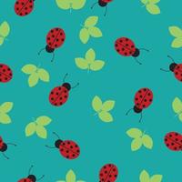 Vector pattern with ladybugs and leaves. High quality vector illustration.