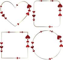 Frame set. Golden frames with hearts. Valentine's Day. High quality vector illustration.